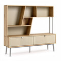 **Modern Wooden Storage Unit with Geometric Design and Metal Legs**