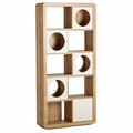 **Modern Wooden Bookshelf with Circular Cutouts**
