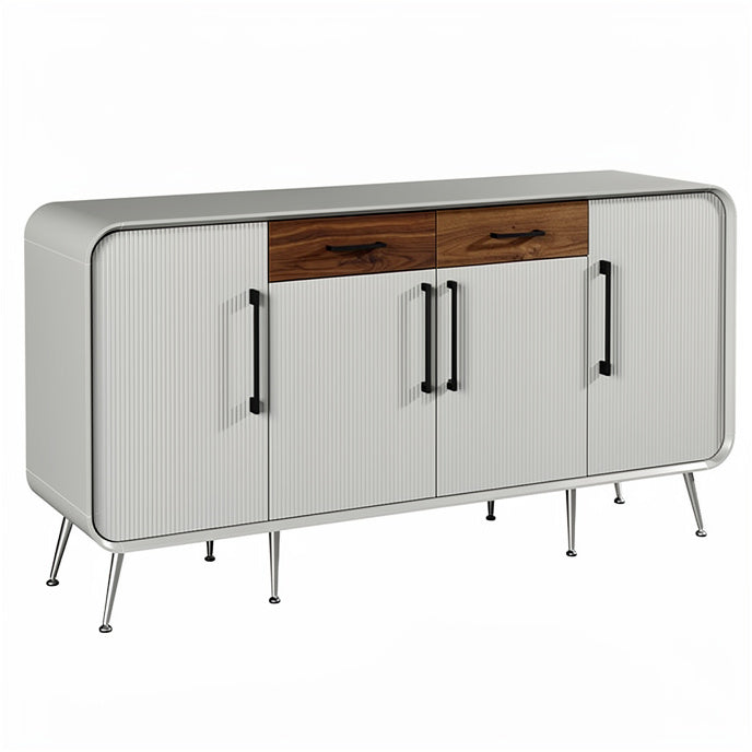 **Modern Mid-Century Sideboard with Ribbed Doors and Wooden Accents**