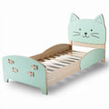 **Children's Cat-Themed Wooden Bed with Slatted Base**